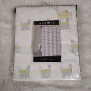 Llama Embroidered Cloth Shower Curtain Haus&Haven NEW
